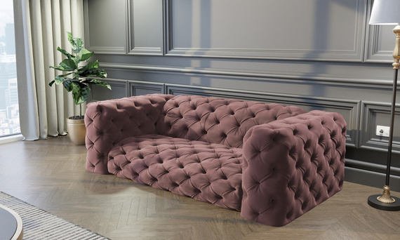 Różowa pikowana sofa dwuosobowa chesterfield elegancki styl i wysoka jakość - Royal