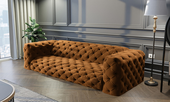 Żółta pikowana sofa czterosobowa chesterfield elegancki styl i wysoka jakość - Royal