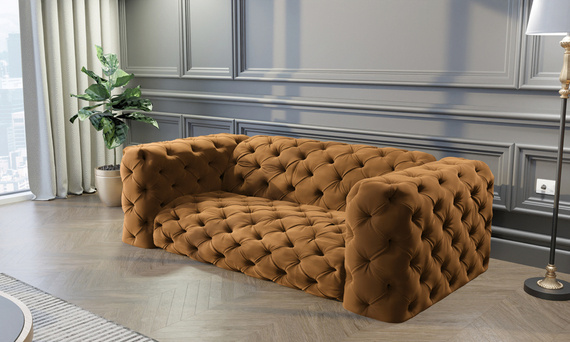 Żółta pikowana sofa dwuosobowa chesterfield elegancki styl i wysoka jakość - Royal