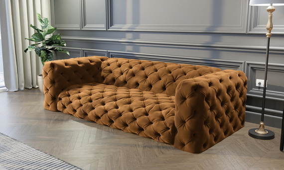 Zółta pikowana sofa trzyosobowa chesterfield elegancki styl i wysoka jakość - Royal